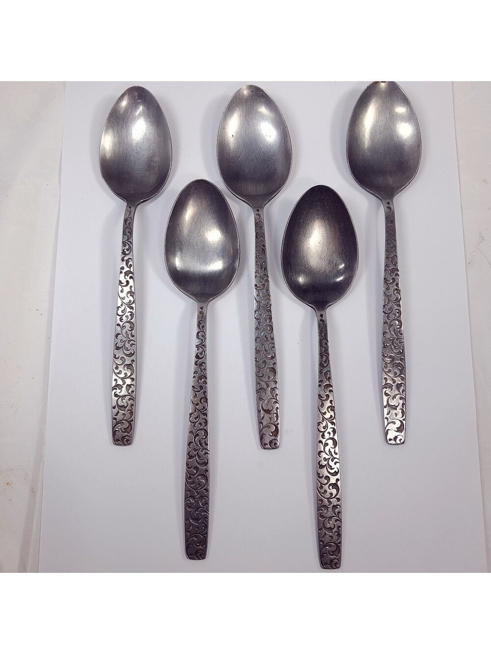 Vintage CORSICAN Modern place spoon set 5 Stainless steel Japan filigree scroll